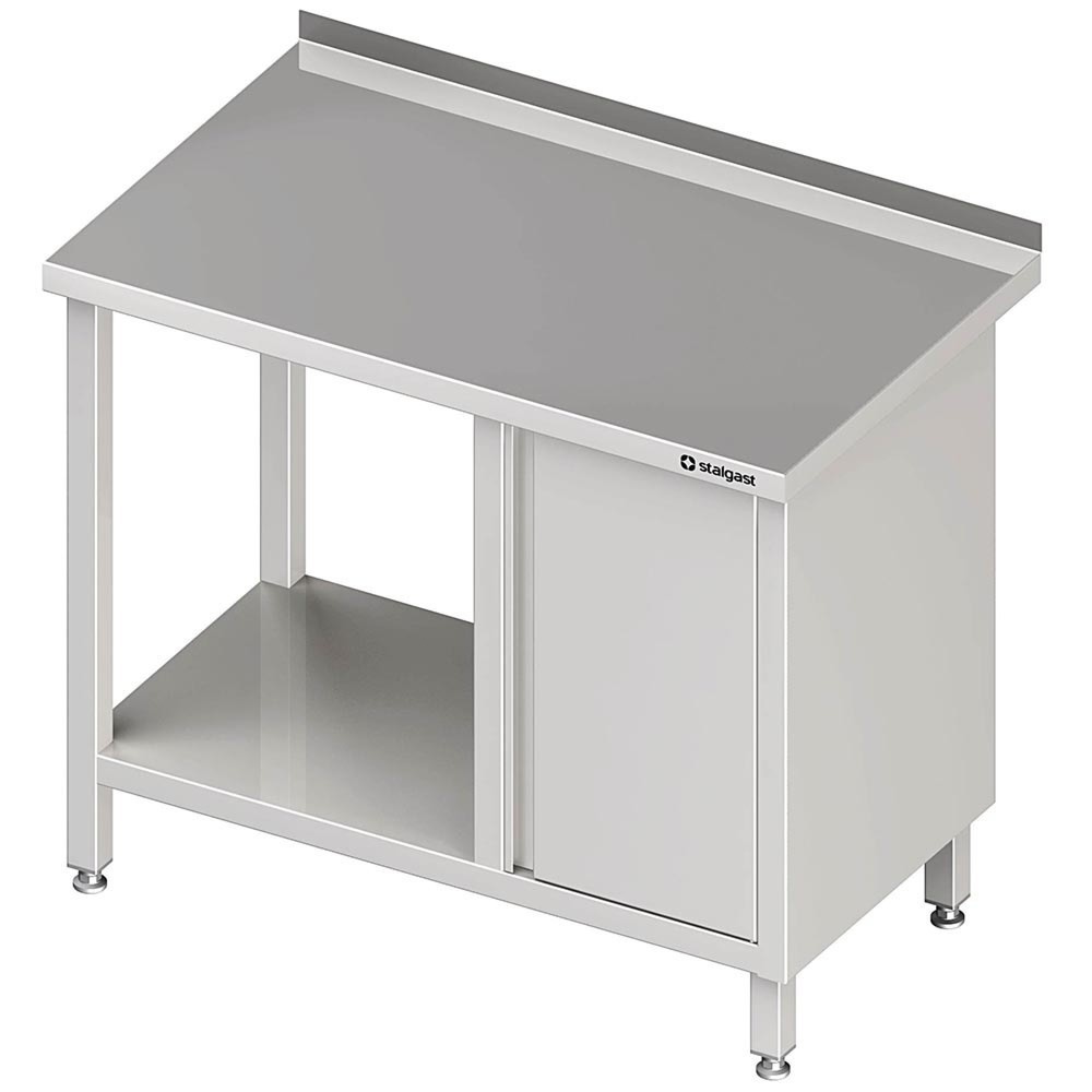 Illustration du produit: Table de travail Stalgast avec fond, 900x600x850 mm, avec armoire à portes battantes à droite, avec rebord, soudé