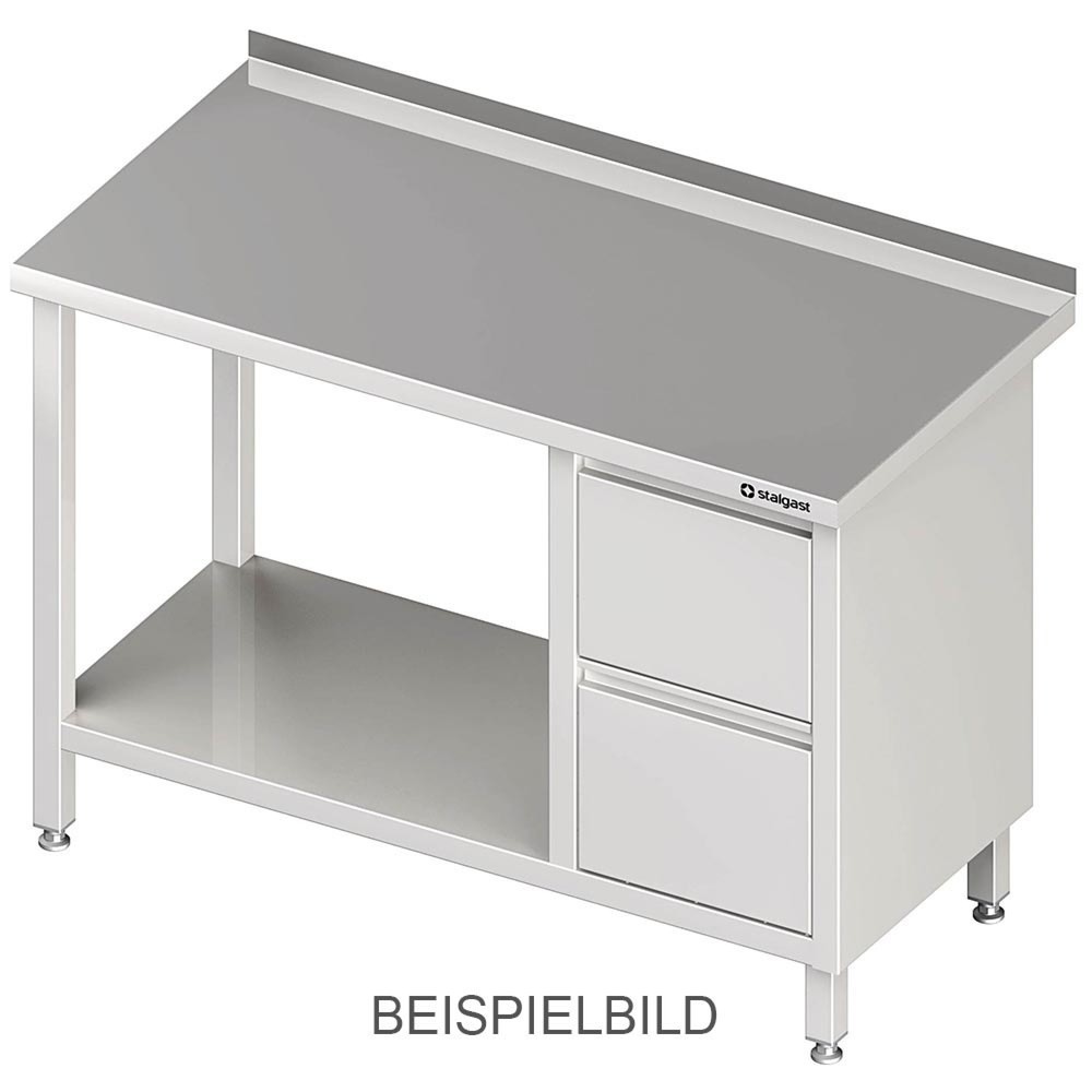 Illustration du produit: Table de travail Stalgast avec fond, 800x600x850 mm, avec bloc 2 tiroirs à gauche, avec rebord, soudé