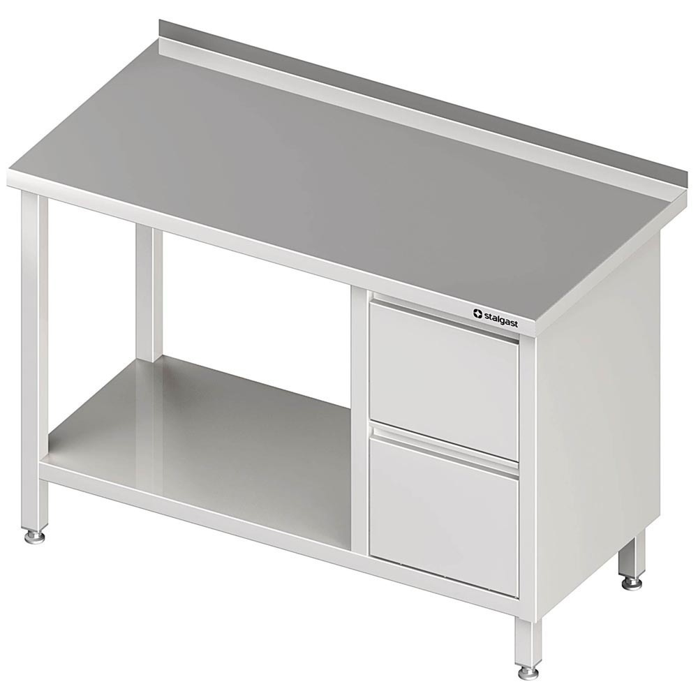 Illustration du produit: Table de travail Stalgast avec fond, 800x600x850 mm, avec bloc 2 tiroirs à droite, avec rebord, soudé