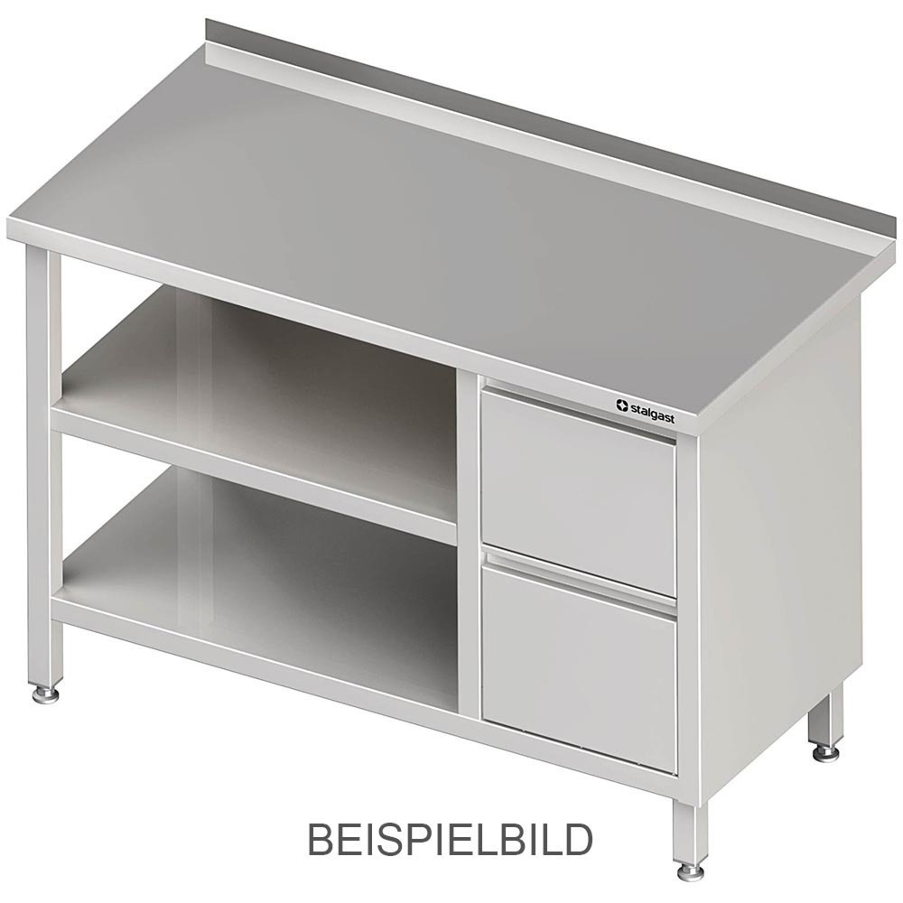 Illustration du produit: Table de travail Stalgast avec fond et plateau intermédiaire, 800 x 600 x 850 mm, avec bloc 2 tiroirs à gauche, avec rebord, soudée