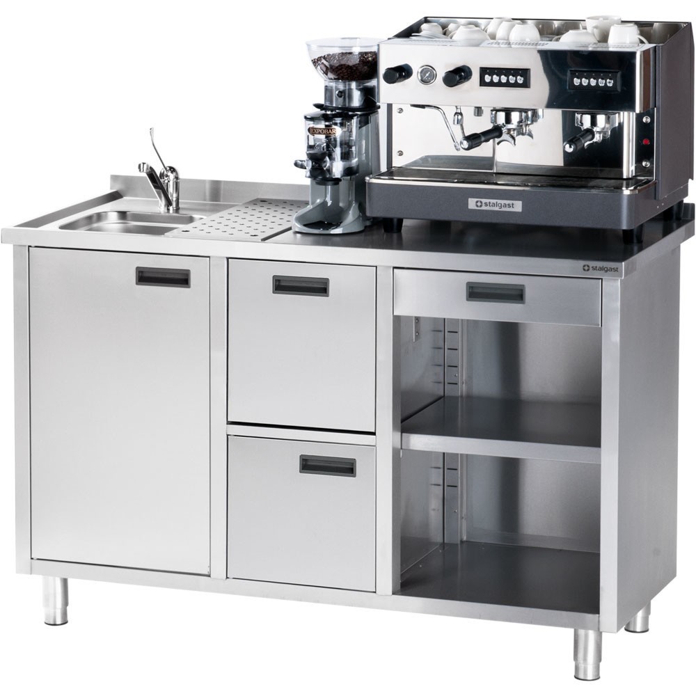 N° de l'image du produit 2 : Table de travail Stalgast pour machine à café, avec rebord, 1500 x 700 x 1 000 mm (L x P x H)