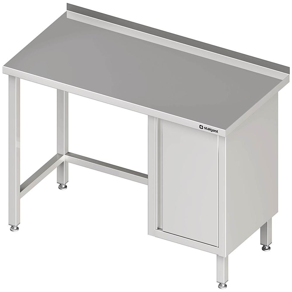 Illustration du produit: Table de travail Stalgast sans fond, 1100x600x850 mm, avec armoire à portes battantes à droite, avec rebord, soudé