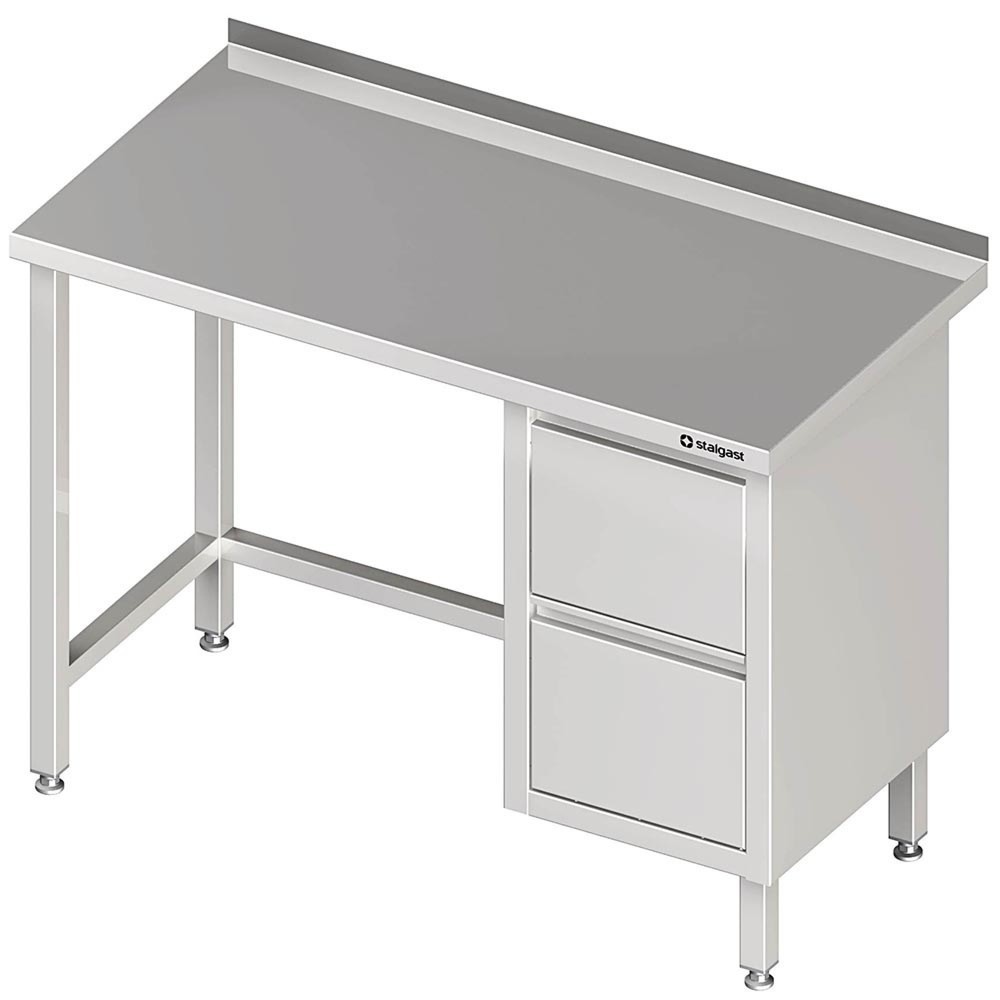 Illustration du produit: Table de travail Stalgast sans fond, 800x600x850 mm, avec bloc 2 tiroirs à droite, avec rebord, soudé