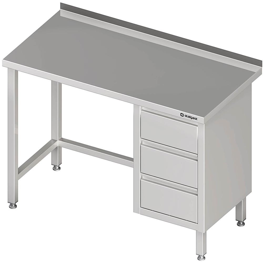 Illustration du produit: Table de travail Stalgast sans fond, 800x600x850 mm, avec bloc 3 tiroirs à droite, avec rebord, soudé