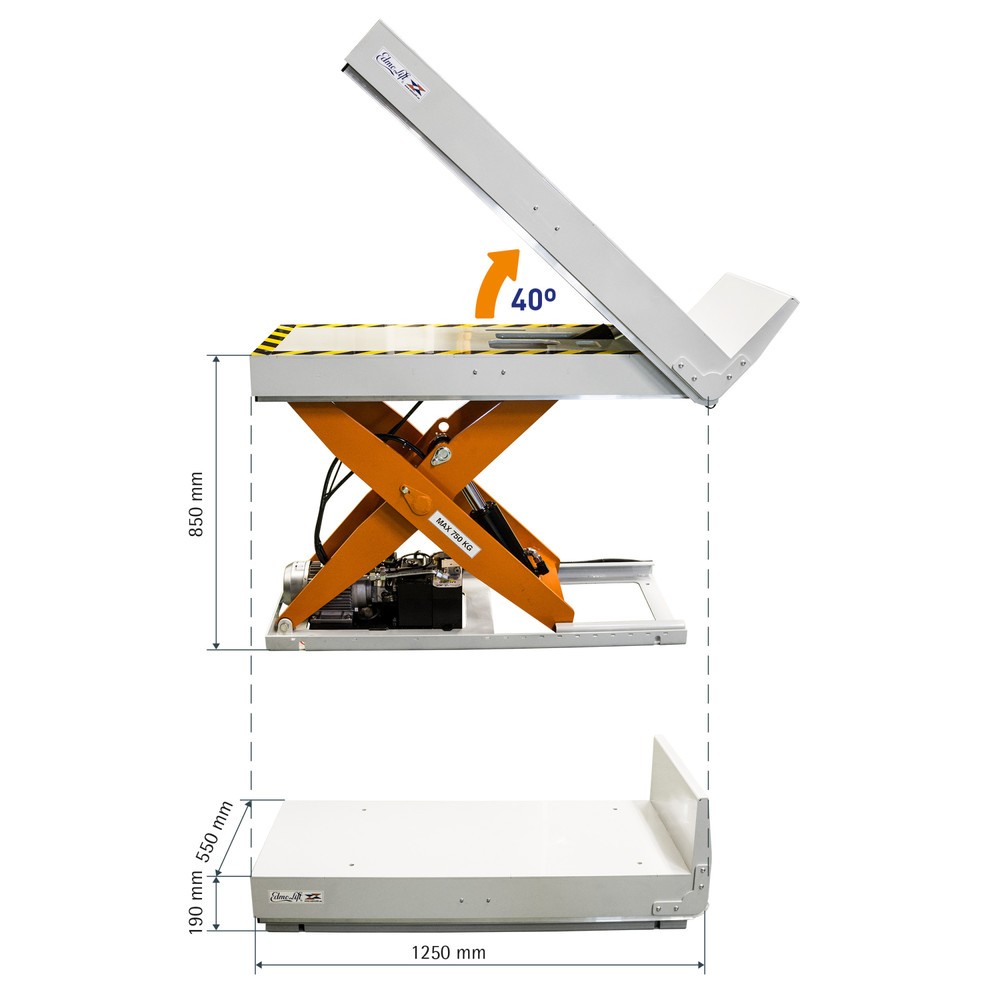 N° de l'image du produit 2 : Table élévatrice à ciseaux EdmoLift® avec fonction d’inclinaison