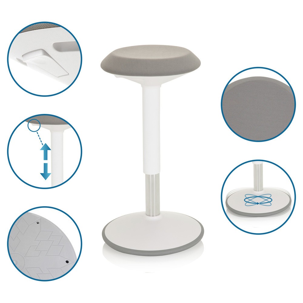N° de l'image du produit 10 : Tabouret assis-debout / siège assis-debout hjh OFFICE BALANCE SIT III W tissu, blanc/gris