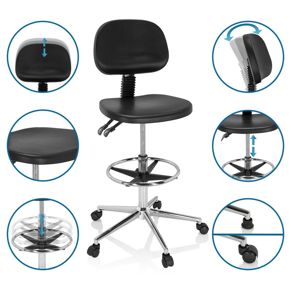 N° de l'image du produit 10 : Tabouret / siège de travail ergonomique hjh OFFICE TOP WORK 24 I mousse rigide, noir