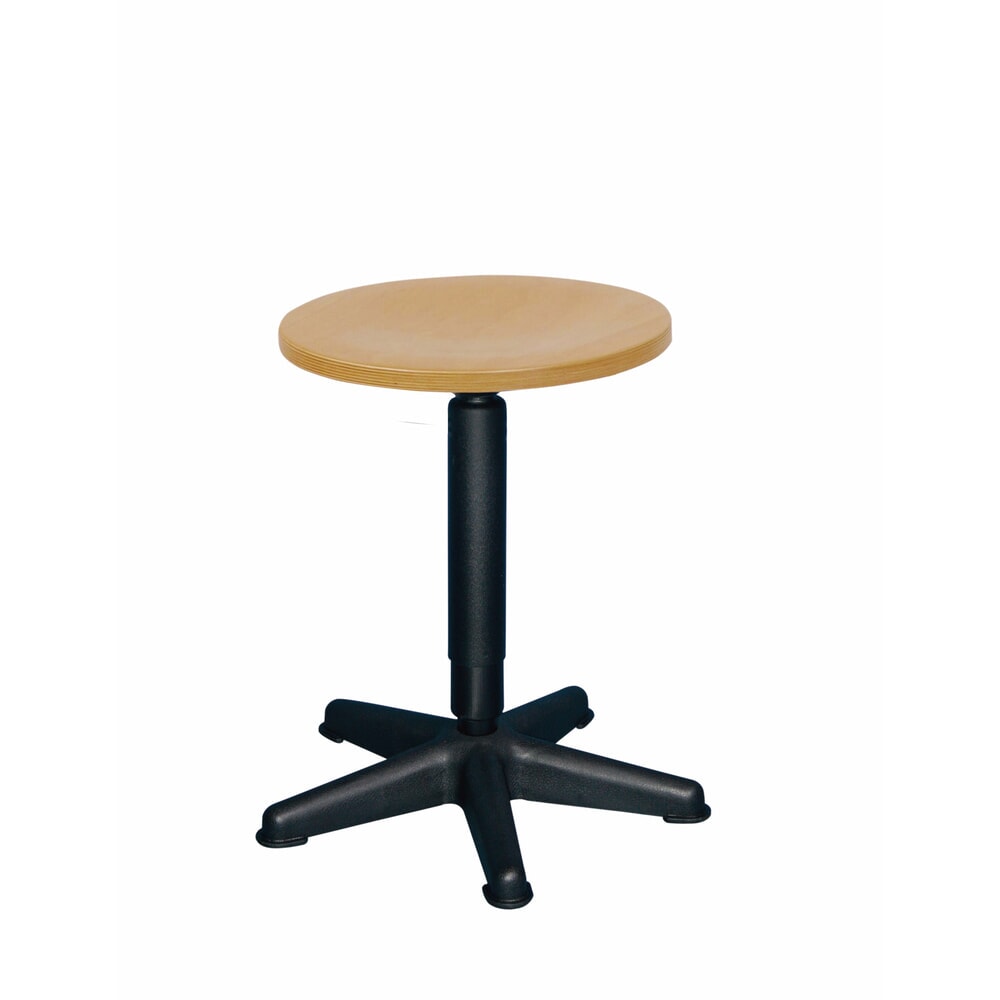 Imagen del producto: taburete, asiento de haya, altura de construcción asiento 410-600 mm, husillo giratorio, base de plástico, planeador de suelo