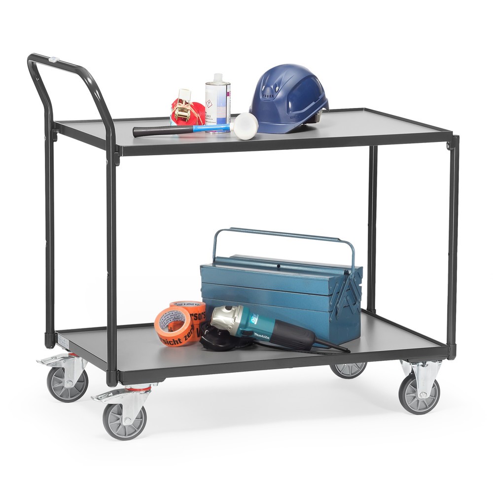 Productafbeelding nr. 3: Tafelwagen fetra®, draagvermogen 300 kg, 2 etages van 1.000 x 600 mm, hoog aangebrachte duwbeugel, antracietgrijs