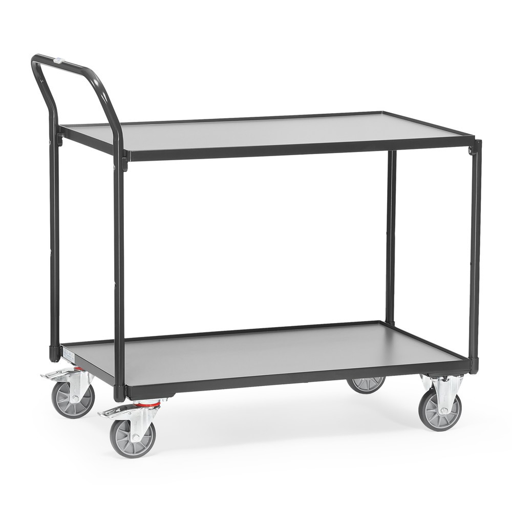 Product afbeelding: Tafelwagen fetra®, draagvermogen 300 kg, 2 etages van 1.000 x 600 mm, hoog aangebrachte duwbeugel, antracietgrijs