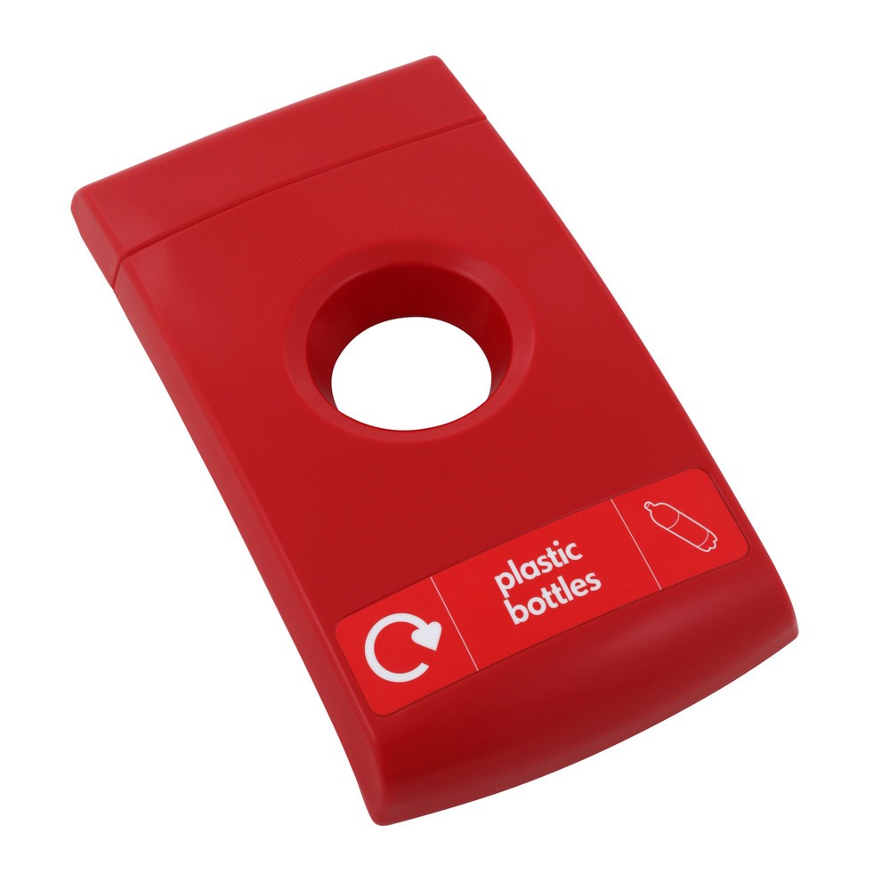 Imagen del producto: Tapa para cubo de residuos ENVIROBIN Midi/Mini, roja, etiqueta "botellas de plástico"