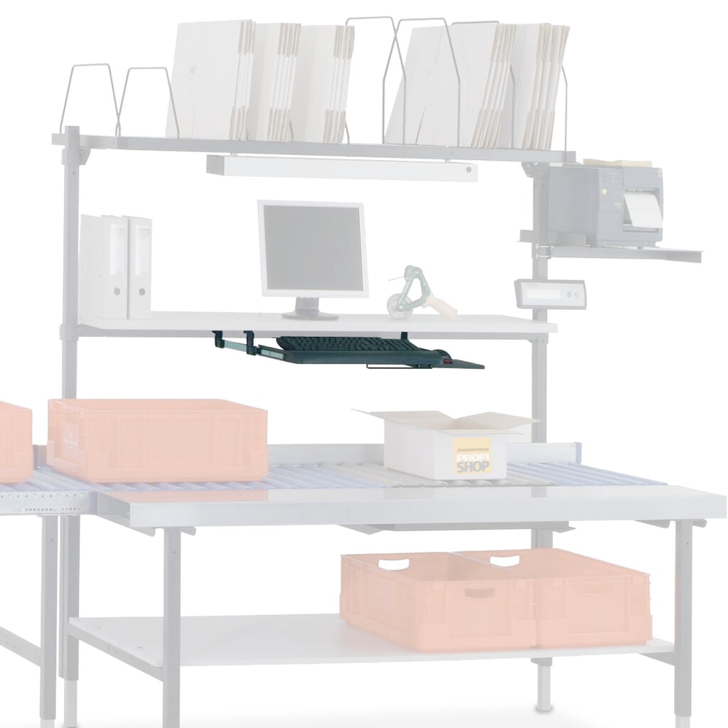 Tastatur- und Mausablage für Rocholz Packtisch, ausziehbar, HxBxT 110 x 600 x 420 mm Produktabbildung: Tastatur- und Mausablage für Rocholz Packtisch, ausziehbar, HxBxT 110 x 600 x 420 mm