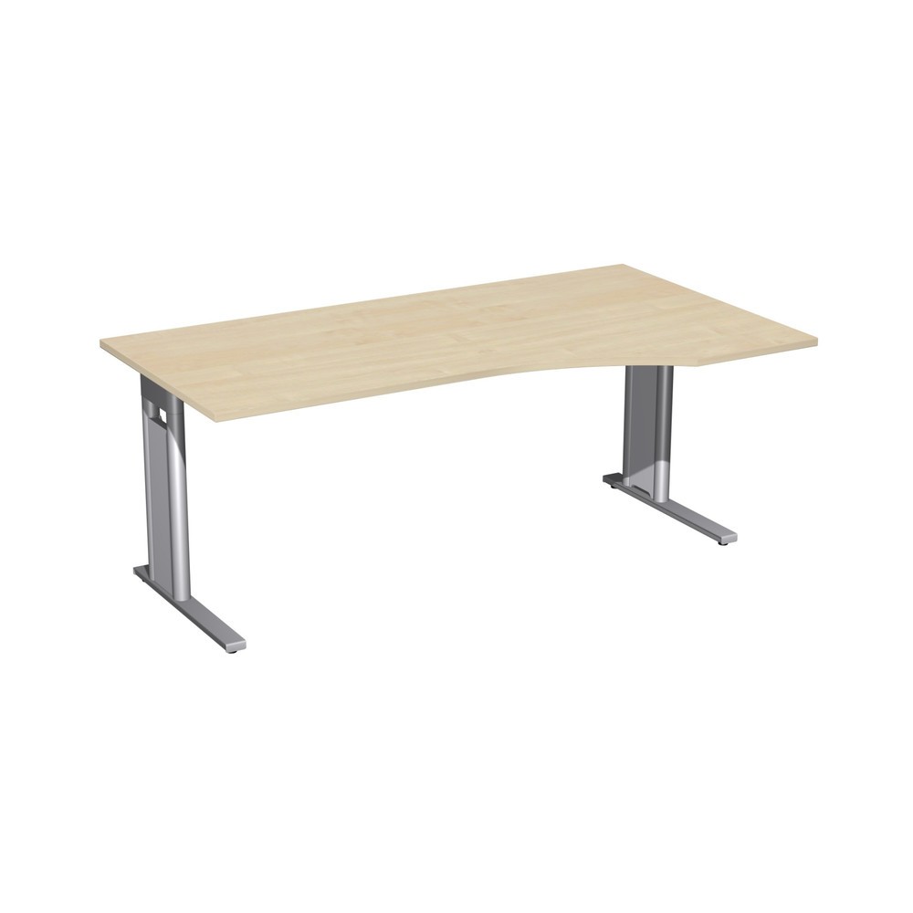 Immagine del prodotto: Scrivania da ufficio Geramöbel Profi, telaio con piedino a C, piano del tavolo sagomato a forma di PC a destra, LxP 1.800 x 1.000 mm, acero