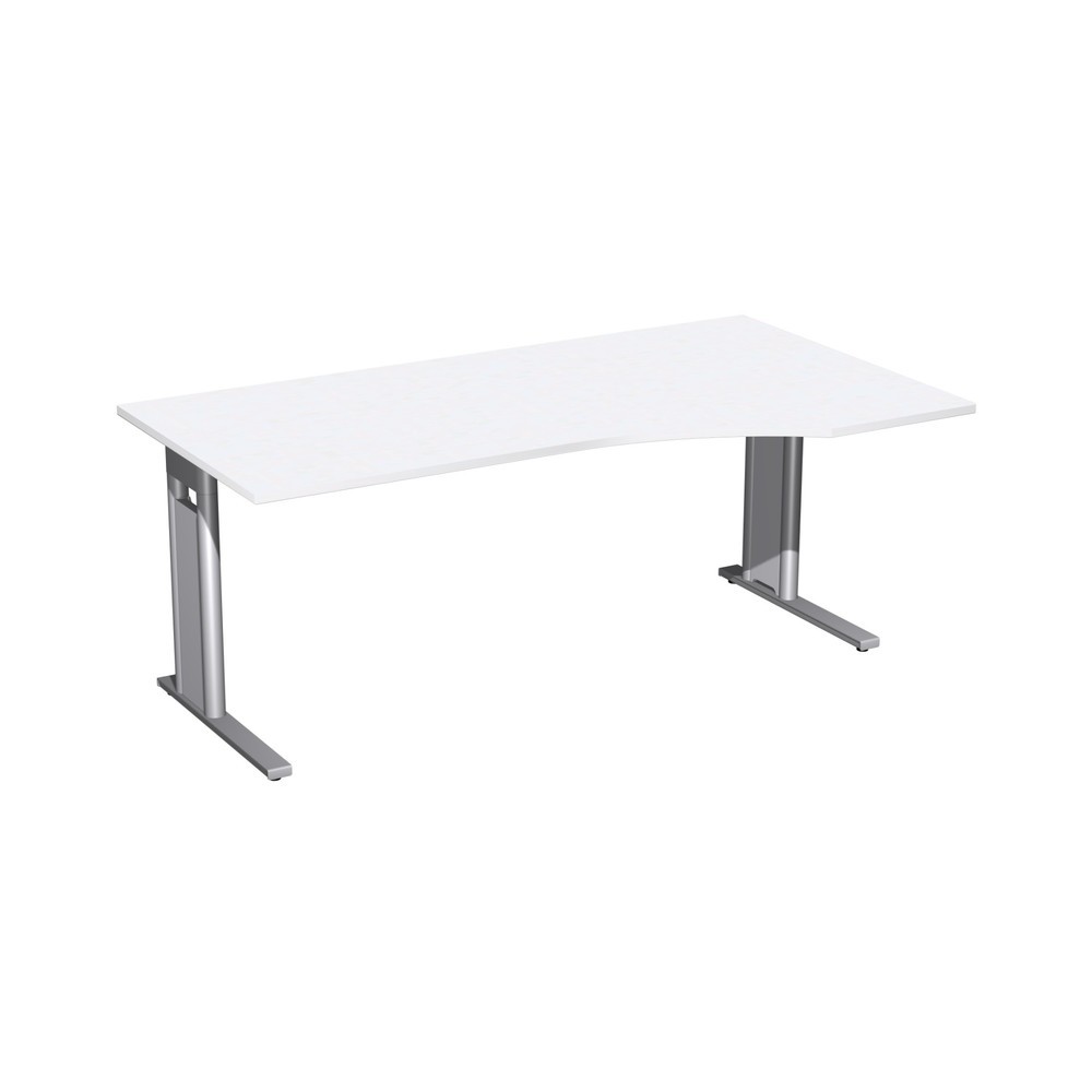 Immagine del prodotto: Scrivania da ufficio Geramöbel Profi, telaio con piedino a C, piano del tavolo sagomato a forma di PC a destra, LxP 1.800 x 1.000 mm, bianco