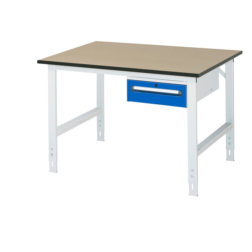 Immagine del prodotto: Tavolo da lavoro RAU regolabile in altezza serie TOM, AxLxP 760-1.080 x 1.250 x 1.000 mm, 1 cassetto, piano di lavoro in MDF