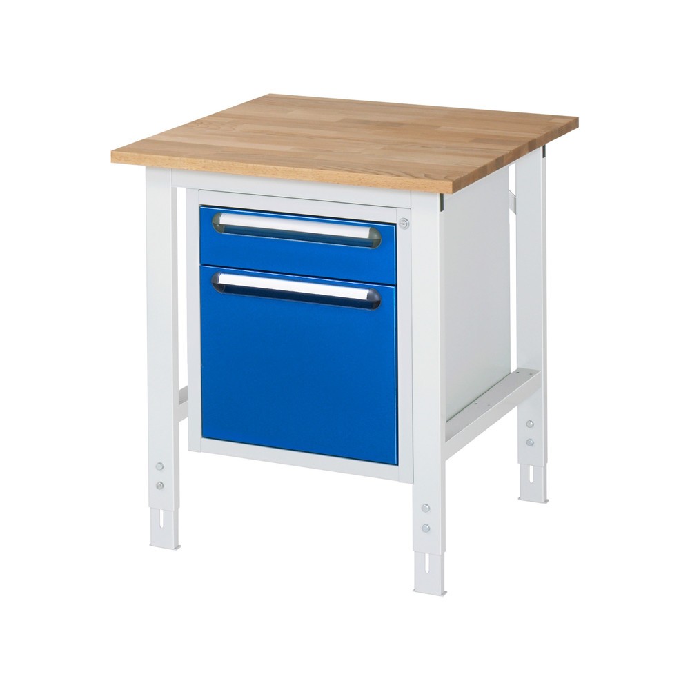 Immagine del prodotto n. 1: Tavolo da lavoro RAU regolabile in altezza serie TOM, AxLxP 760-1.080 x 750 x 800 mm, 2 cassetti, piano di lavoro in faggio massiccio