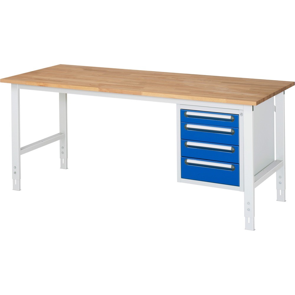 Immagine del prodotto: Tavolo da lavoro RAU regolabile in altezza serie TOM, AxLxP 760-1.080 x 2.500 x 800 mm, 2 cassetti, piano di lavoro in faggio massiccio