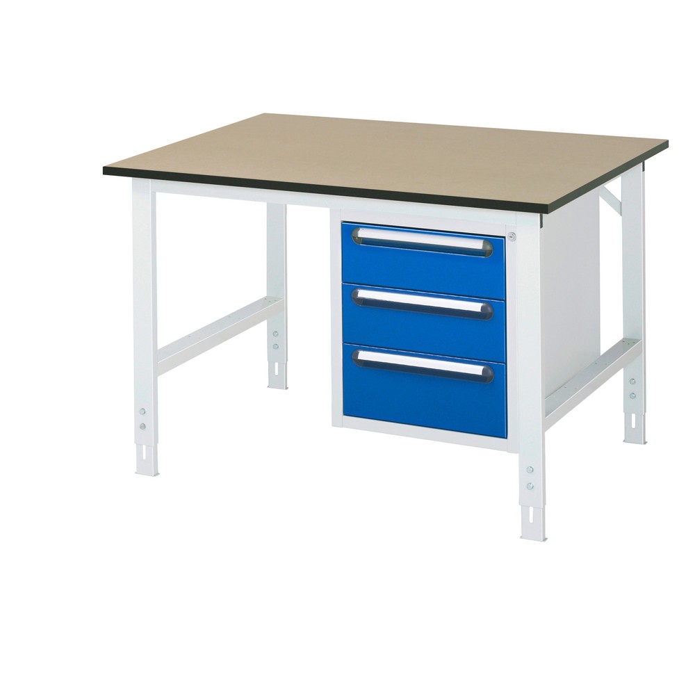 Immagine del prodotto: Tavolo da lavoro RAU regolabile in altezza serie TOM, AxLxP 760-1.080 x 1.250 x 1.000 mm, 3 cassetti, piano di lavoro in MDF