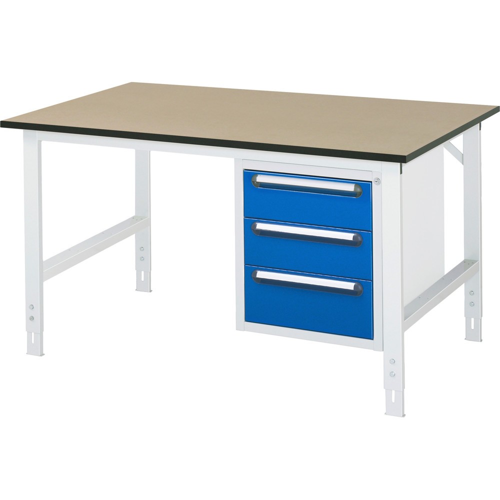 Immagine del prodotto n. 1: Tavolo da lavoro RAU regolabile in altezza serie TOM, AxLxP 760-1.080 x 1.500 x 1.000 mm, 3 cassetti, piano di lavoro in MDF