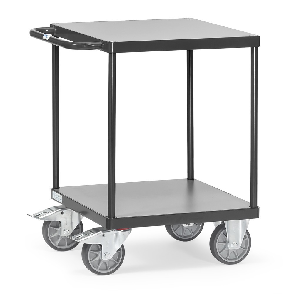 Obrázok výrobku: Ťažký stolový a montážny vozík fetra®, 2 poschodia à 600 x 600 mm, antracitová šedá