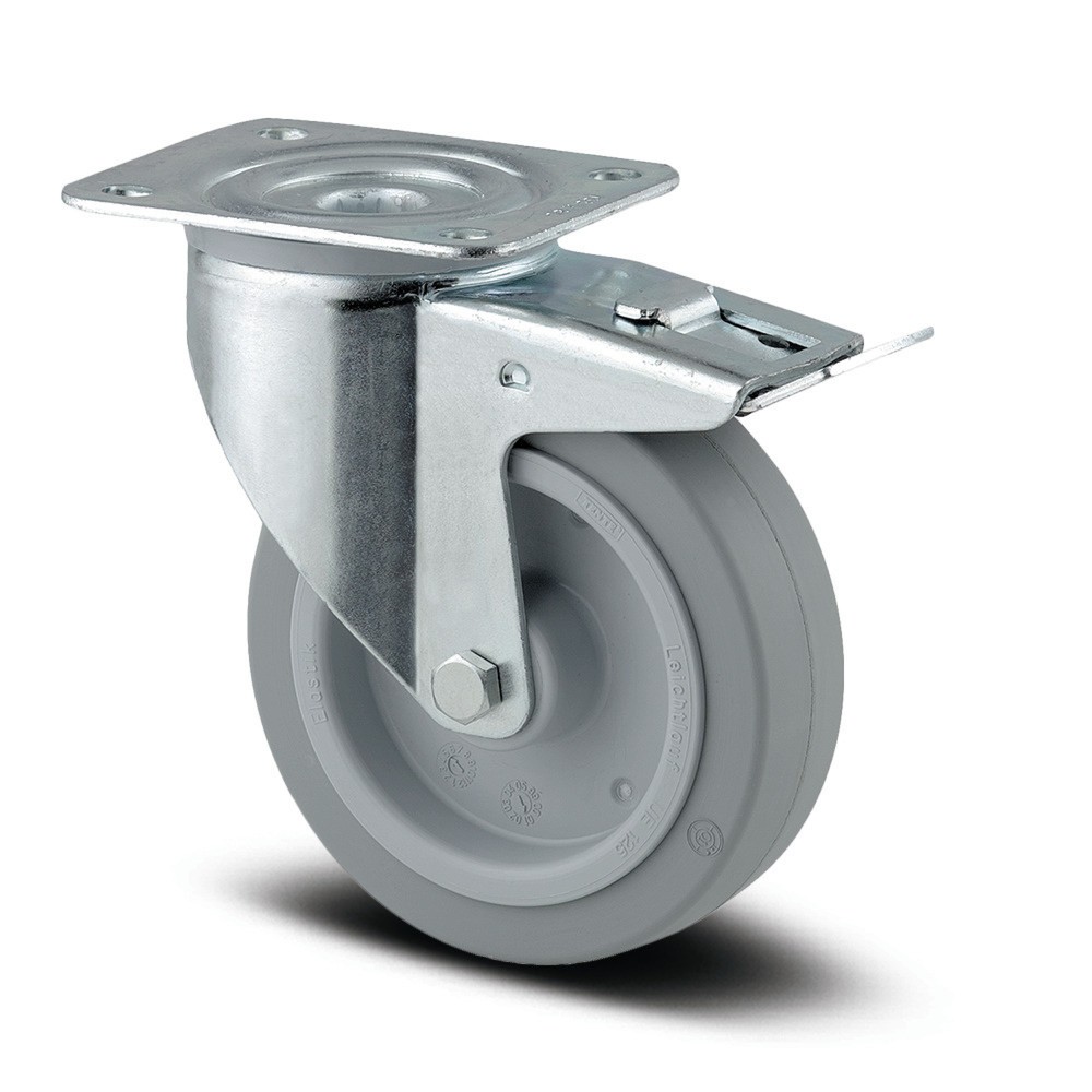 Produktabbildung: TENTE® Lenkrolle Elastik-Gummi, Rollenlager, Totalfeststeller, Schwenklagerschutz, spurlos, Ø x Breite 100 x 50 mm, TK 160 kg