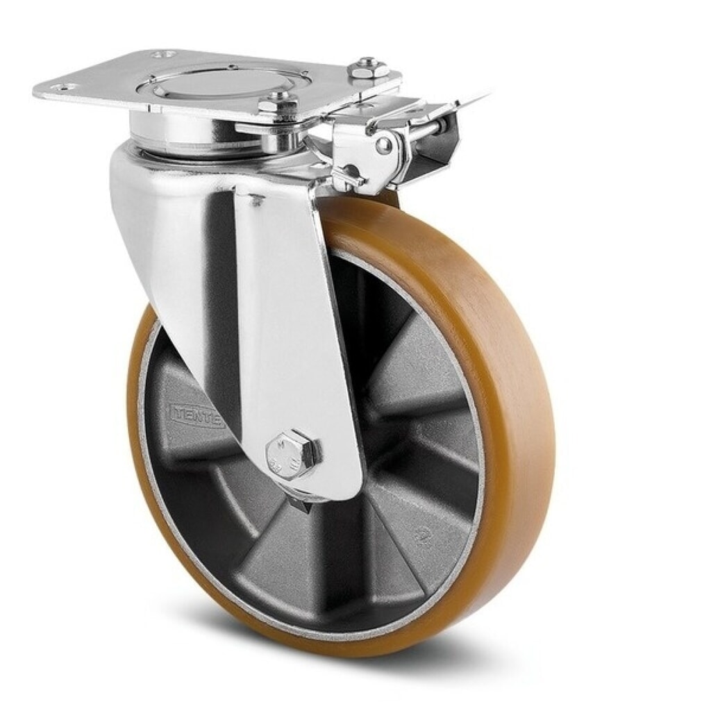 TENTE® Lenkrolle PU, Präzisionskugellager, Richtungsfeststeller, Ø x Breite 125 x 50 mm, TK 500 kg Produktabbildung: TENTE® Lenkrolle PU, Präzisionskugellager, Richtungsfeststeller, Ø x Breite 125 x 50 mm, TK 500 kg