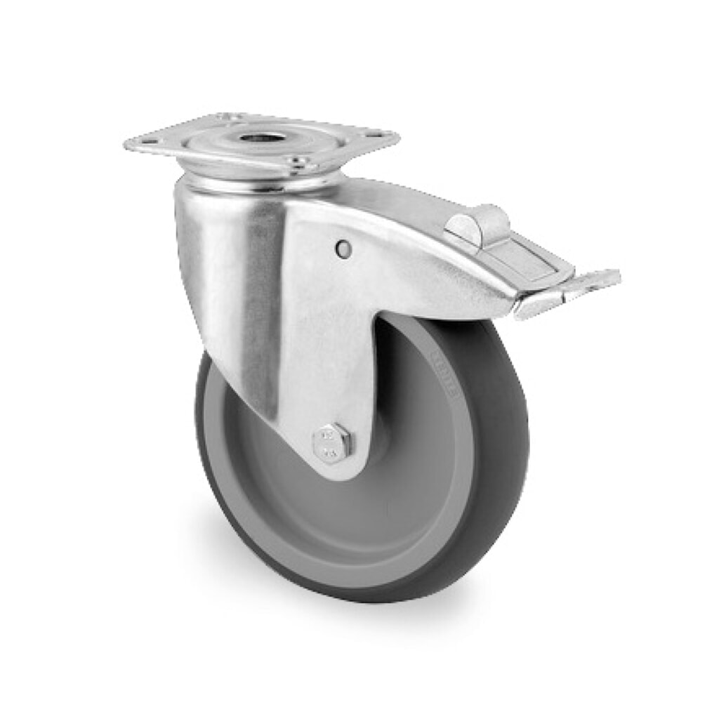 TENTE® Lenkrolle TPE, Gleitlager, Stahlblech-Gehäuse, Totalfeststeller, Ø x Breite 75 x 50 mm, TK 75 kg Produktabbildung: TENTE® Lenkrolle TPE, Gleitlager, Stahlblech-Gehäuse, Totalfeststeller, Ø x Breite 75 x 50 mm, TK 75 kg