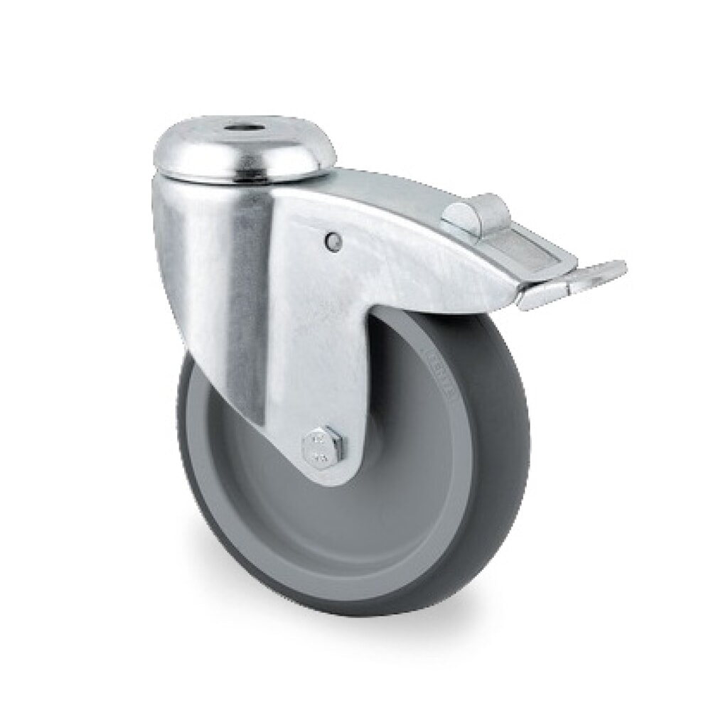 TENTE® Lenkrolle TPE, Gleitlager, Stahlblech-Gehäuse, Totalfeststeller, Anschraubloch, Ø x Breite 75 x 50 mm, TK 75 kg Produktabbildung: TENTE® Lenkrolle TPE, Gleitlager, Stahlblech-Gehäuse, Totalfeststeller, Anschraubloch, Ø x Breite 75 x 50 mm, TK 75 kg