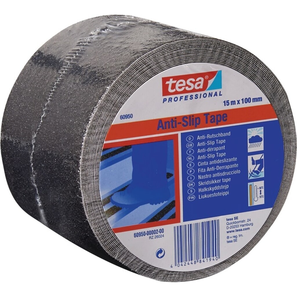 TESA Anti-Rutsch-Klebeband 60950 schwarz L.15 m,B.100mm Rl Produktabbildung: TESA Anti-Rutsch-Klebeband 60950 schwarz L.15 m,B.100mm Rl
