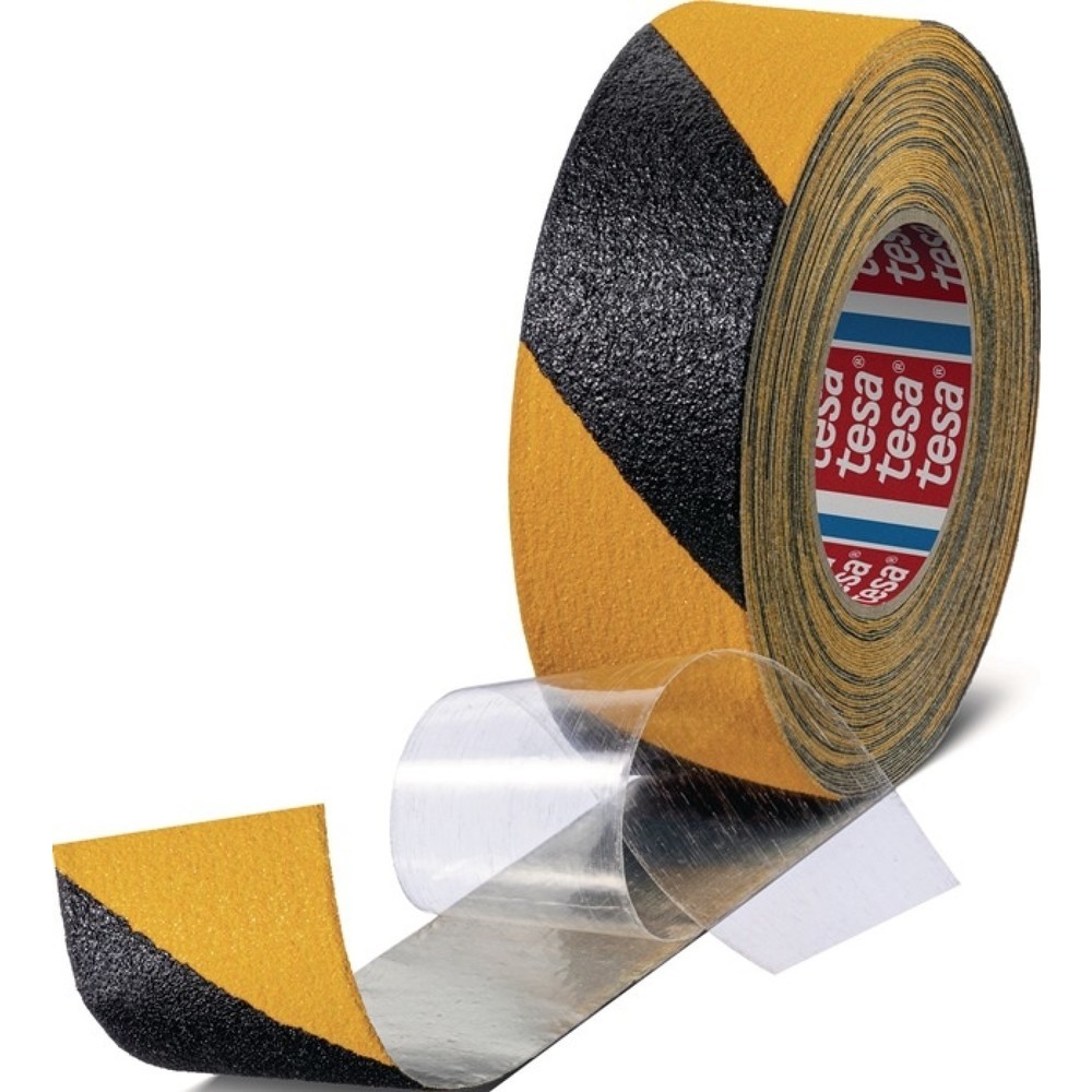 Produktabbildung: tesa® Antirutschklebeband extrem flexibel 60955, schwarz/gelb, Länge 18 m, Breite 50 mm