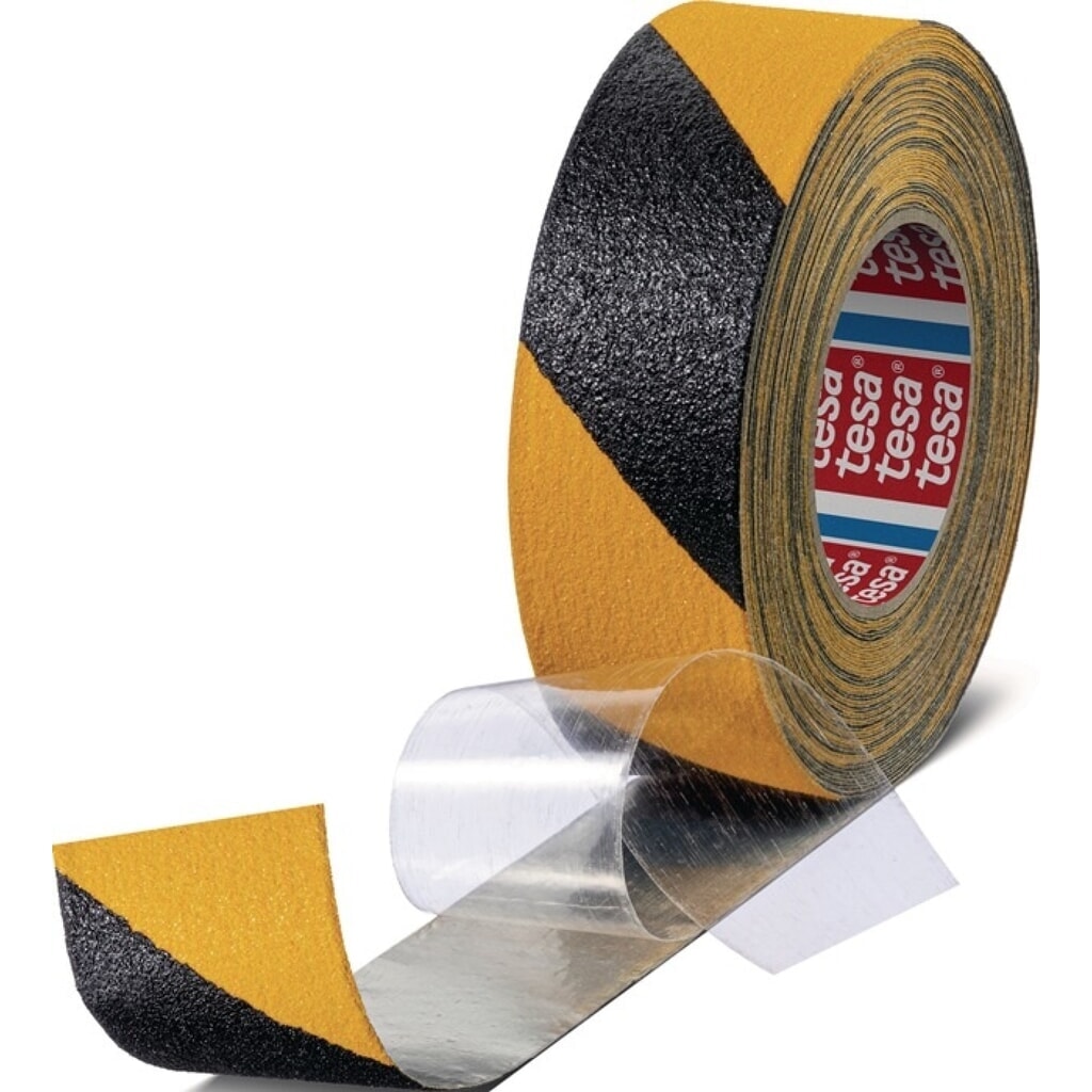 Produktabbildung: tesa® Antirutschklebeband extrem flexibel 60955, schwarz/gelb, Länge 18 m, Breite 50 mm