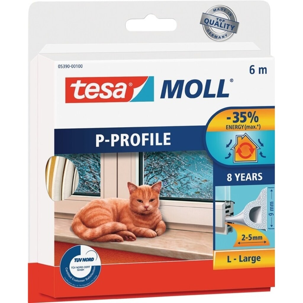 Produktabbildung: tesa® Fenster-/Türmoll tesa® moll® 5390, weiß, B9mmxH5,5mmxL6m