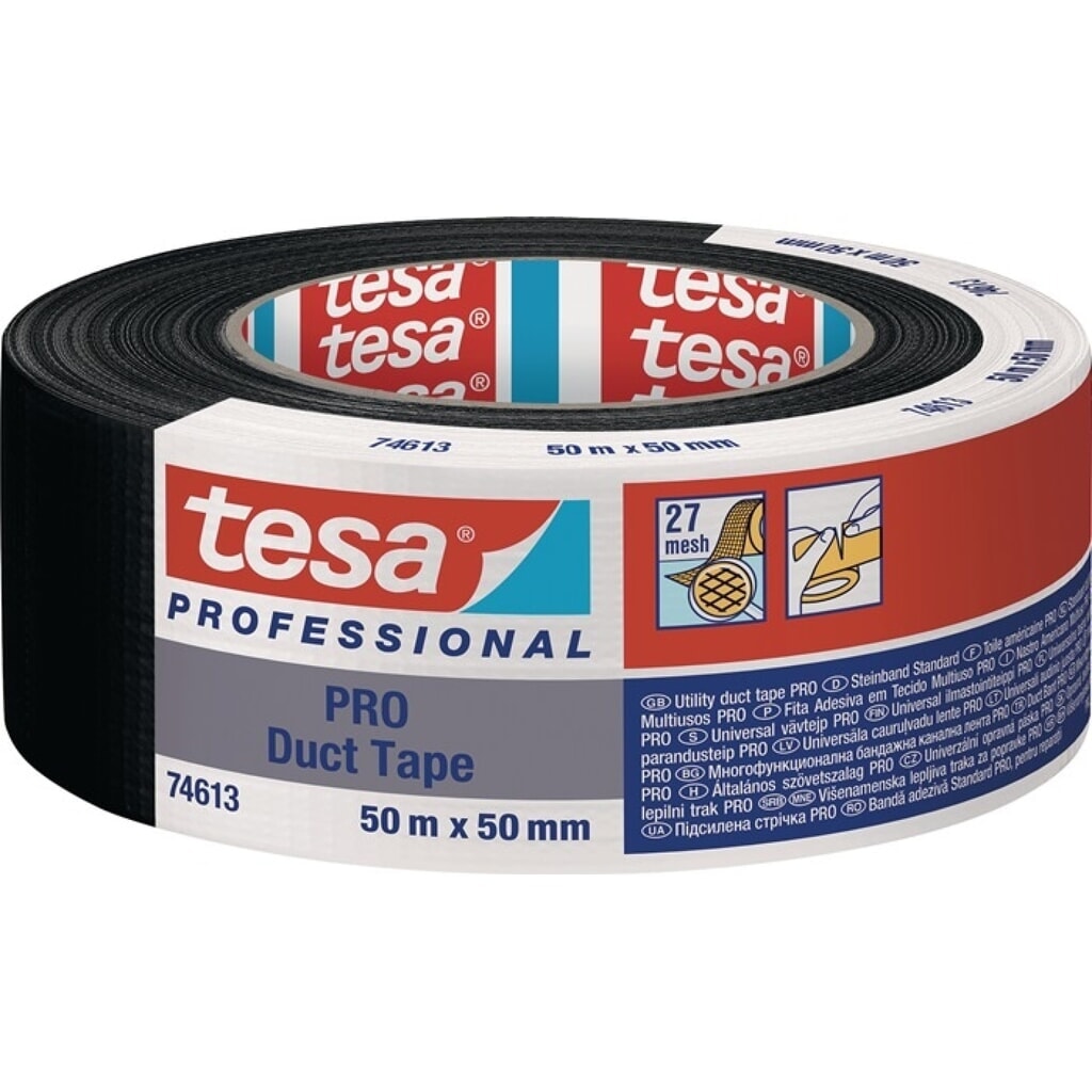 tesa® Gewebeband Duct Tape PRO 74613, schwarz, Länge 50 m Breite 50 mm Produktabbildung: tesa® Gewebeband Duct Tape PRO 74613, schwarz, Länge 50 m Breite 50 mm