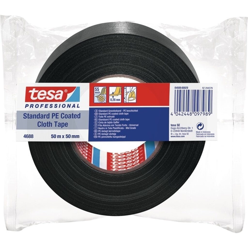 tesa® Gewebeband tesa® band® Standard 4688, Länge 50 m Breite 50 mm, schwarz, Rolle Produktabbildung: tesa® Gewebeband tesa® band® Standard 4688, Länge 50 m Breite 50 mm, schwarz, Rolle