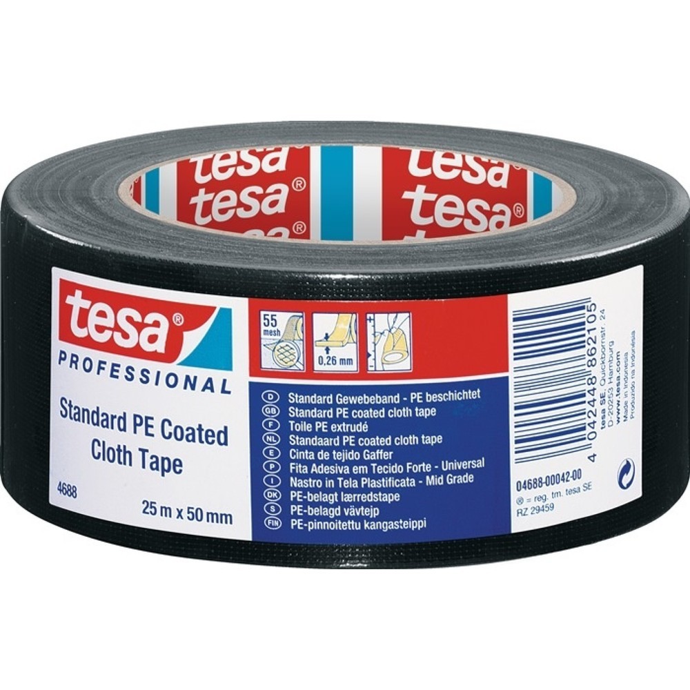 Produktabbildung: tesa® Gewebeband tesa® band® Standard 4688, Länge 25 m Breite 50 mm, schwarz, Rolle