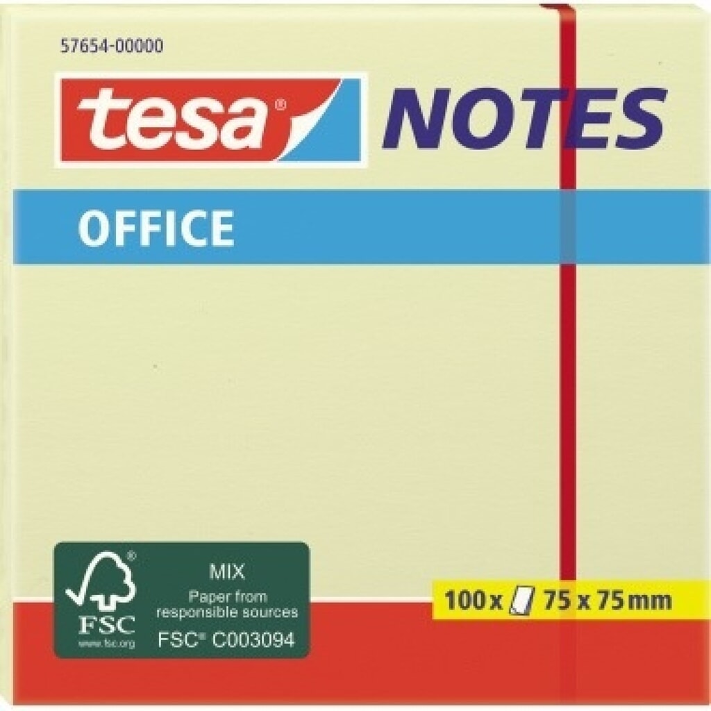 tesa® Haftnotiz Office Notes 57654-00000 75x75mm 100Bl. gelb Produktabbildung: tesa® Haftnotiz Office Notes 57654-00000 75x75mm 100Bl. gelb