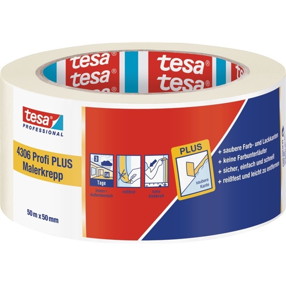 Produktabbildung Nr. 2: TESA Malerkreppband 4306 Profi PLUS leicht gekreppt hellbeige L.50m B.50mm Rl