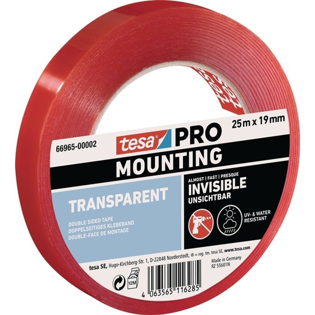 Produktabbildung: tesa® Montageband Mounting PRO Transparent 66965, transparent, Länge 25 m Breite 19 mm