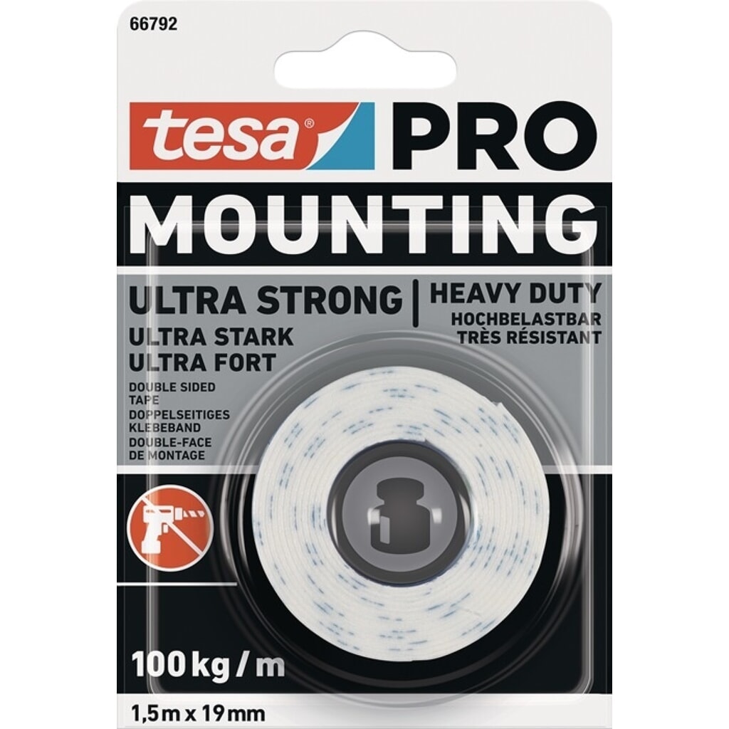Produktabbildung: tesa® Montageband Mounting PRO Ultra Strong 66792, weiß, Länge 1,5 m Breite 19 mm