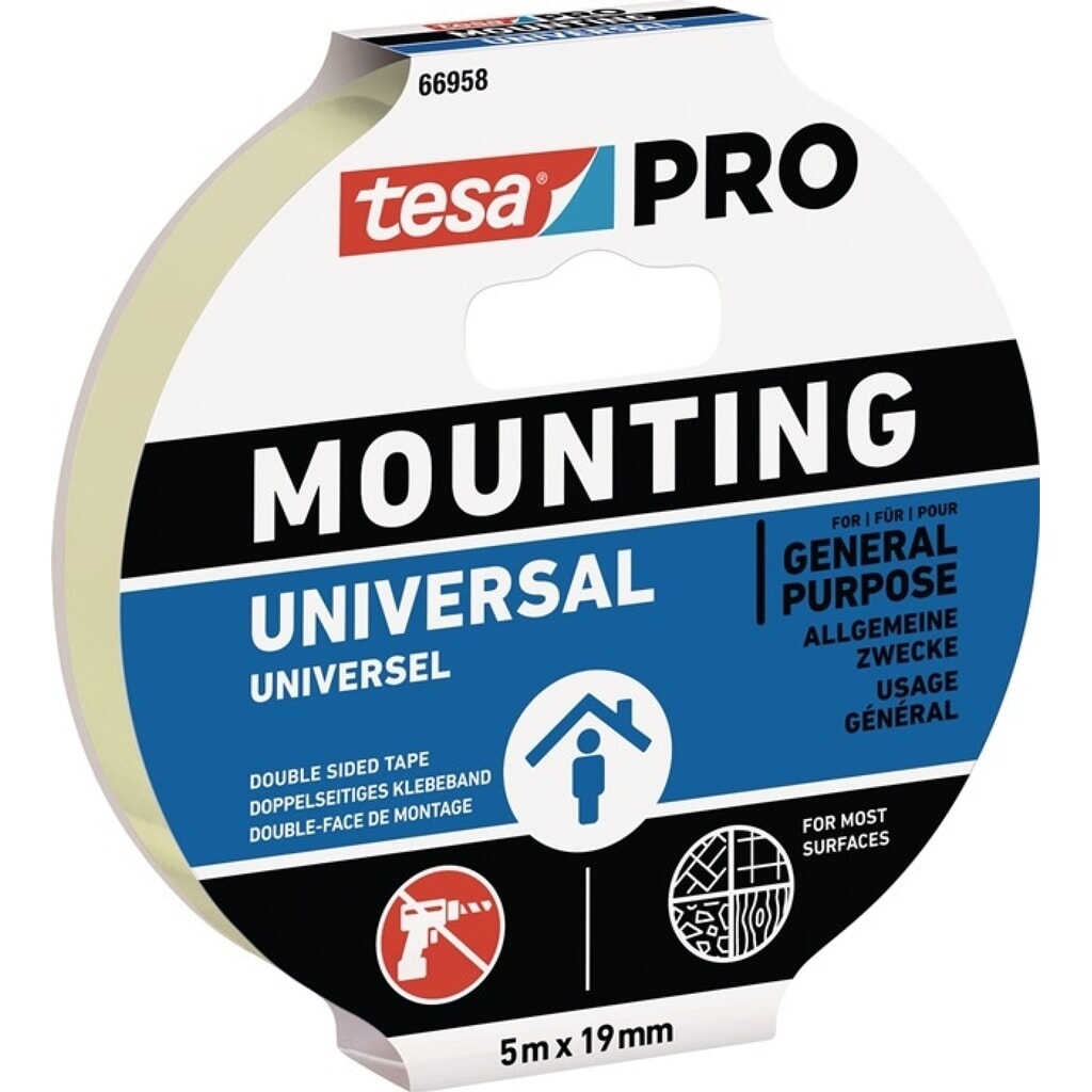 tesa® Montageband Mounting PRO Universal 66958, weiß, Länge 5 m Breite 19 mm Produktabbildung: tesa® Montageband Mounting PRO Universal 66958, weiß, Länge 5 m Breite 19 mm