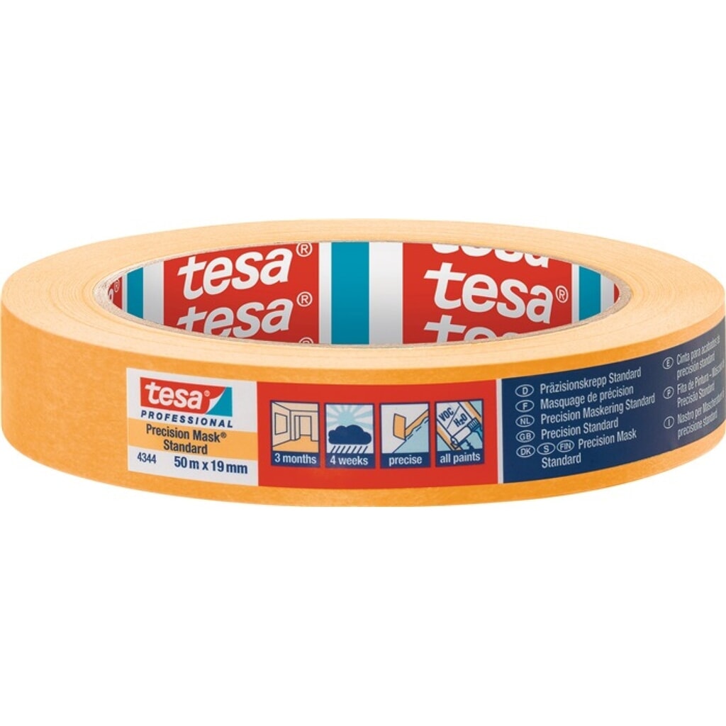 TESA Präzisionskrepp 4344 Stand.glatt hellbeige L.50m B.19mm Rl Produktabbildung: TESA Präzisionskrepp 4344 Stand.glatt hellbeige L.50m B.19mm Rl