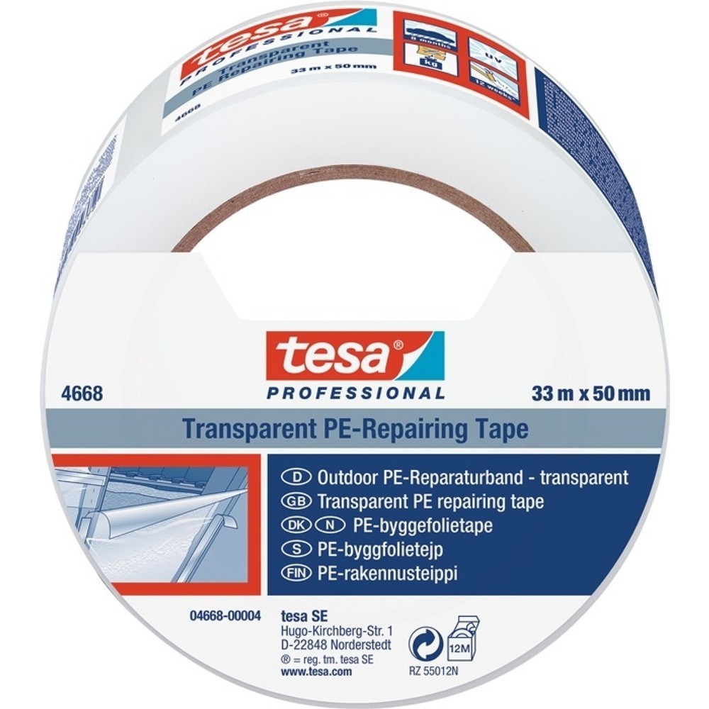 N° de l'image du produit 2 : tesa® Ruban de réparation de film tesa® band® 4668, longueur 33 m, largeur 50 mm, transparent, rouleau