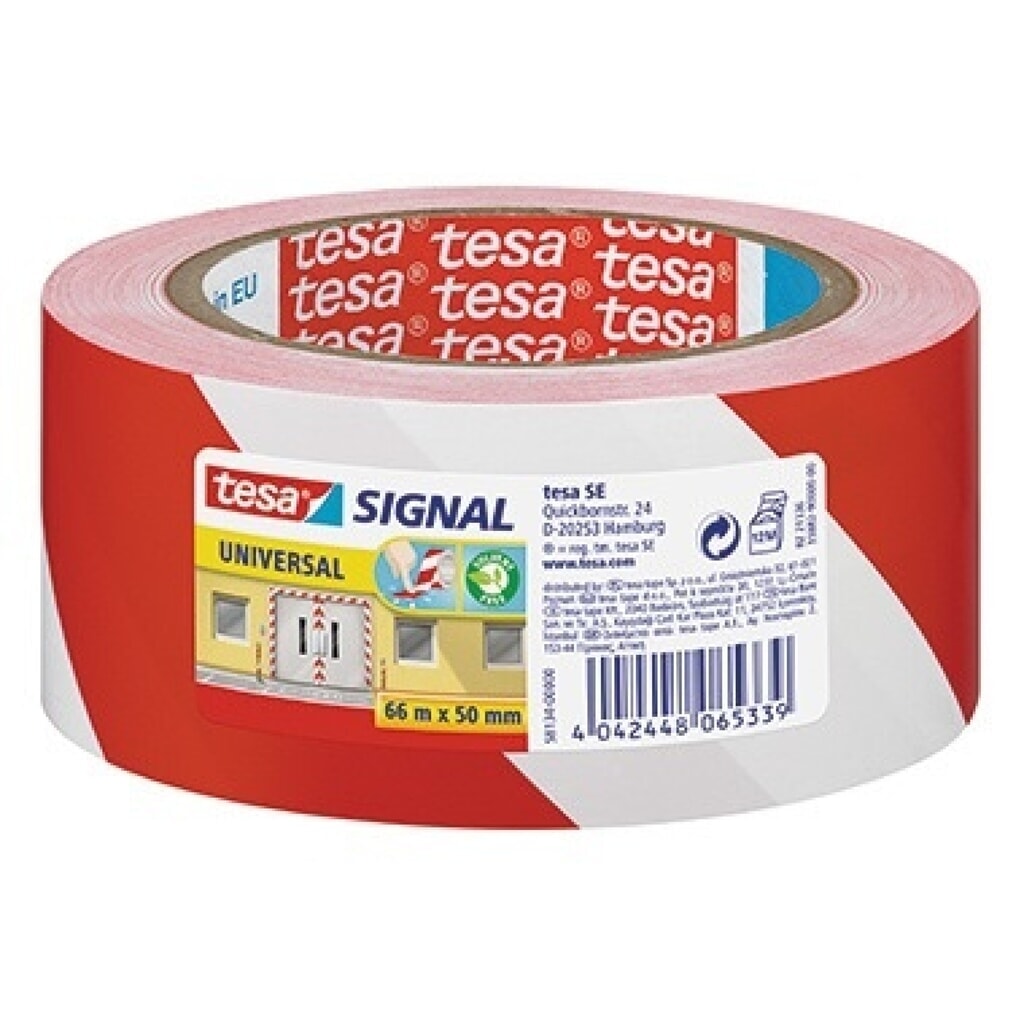 tesa® Signalklebeband 58134-00000 50mmx66m bedruckt rot weiß Produktabbildung: tesa® Signalklebeband 58134-00000 50mmx66m bedruckt rot weiß