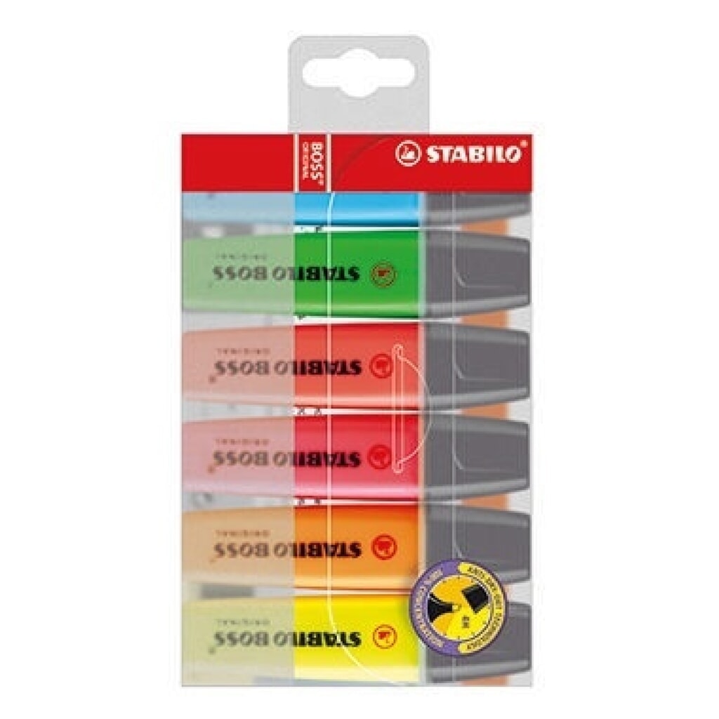 STABILO Textmarker BOSS ORIGINAL 70/6 2-5mm sortiert 6 St./Pack. Produktabbildung: STABILO Textmarker BOSS ORIGINAL 70/6 2-5mm sortiert 6 St./Pack.