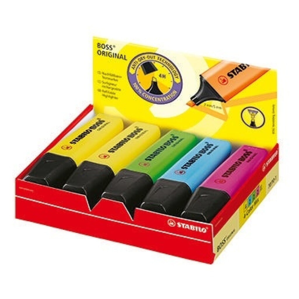 STABILO Textmarker BOSS ORIGINAL 70/10-1 2-5mm sortiert 10 St./Pack. Produktabbildung: STABILO Textmarker BOSS ORIGINAL 70/10-1 2-5mm sortiert 10 St./Pack.