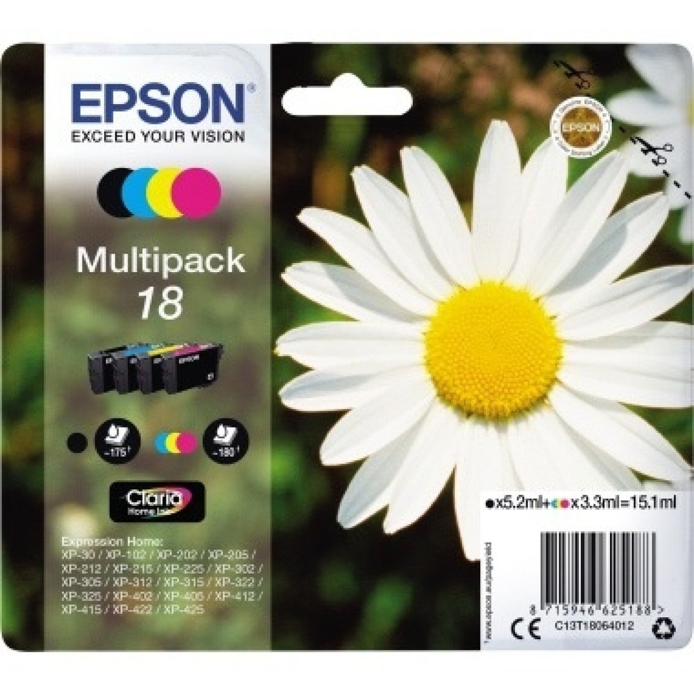 Produktabbildung: Epson Tintenpatrone C13T18064012 sw/c/m/y 4 St./Pack.