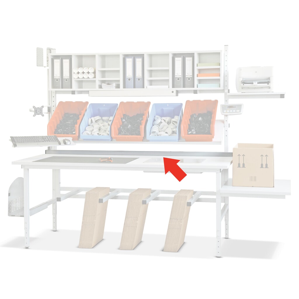 Produktabbildung: Tischbegrenzung für DAHMEN Packtische Classic und Multiplex, Breite 1.600 mm, lichtgrau