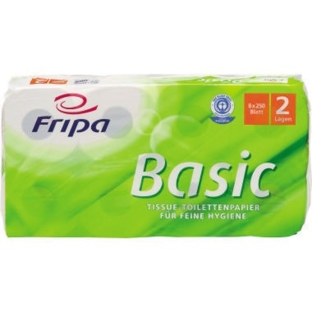 Produktabbildung: fripa Toilettenpapier Basic 1510805 2-lagig 250Bl. weiß 8 Rl./Pack.