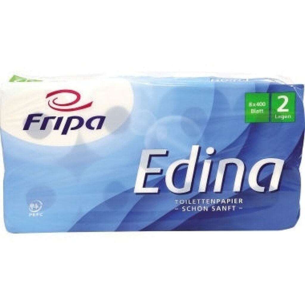 Fripa Toilettenpapier Edina 1010809 2lg. 400Bl. Zellstoff 8 St./Pack. Produktabbildung: Fripa Toilettenpapier Edina 1010809 2lg. 400Bl. Zellstoff 8 St./Pack.
