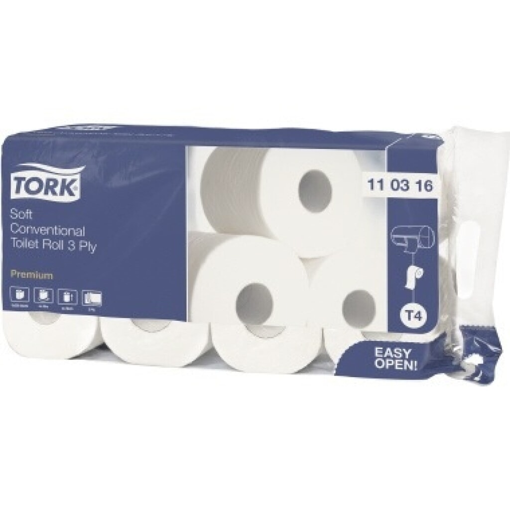 TORK® Toilettenpapier Premium 110316 3lagig weiß 8 Rl./Pack. Produktabbildung: TORK® Toilettenpapier Premium 110316 3lagig weiß 8 Rl./Pack.